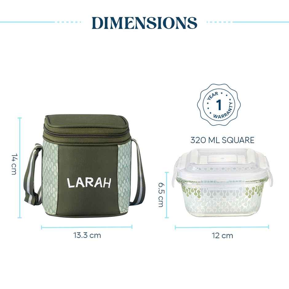 Larah Glassware Gracia Borosilicate Glass Lunchbox, 2pc Container | 320ml | Vertical Microwave Safe