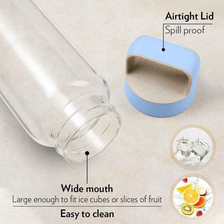 Borosil Borosilicate Glass Crysto Water Bottle With Blue Lid | Blue and Clear | 750 ml