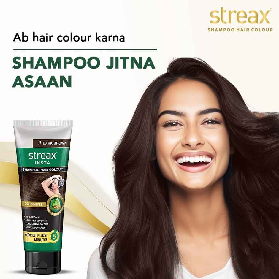 Streax Insta Shampoo Hair Colour - Dark Brown, Easy Diy- Squeeze Pack