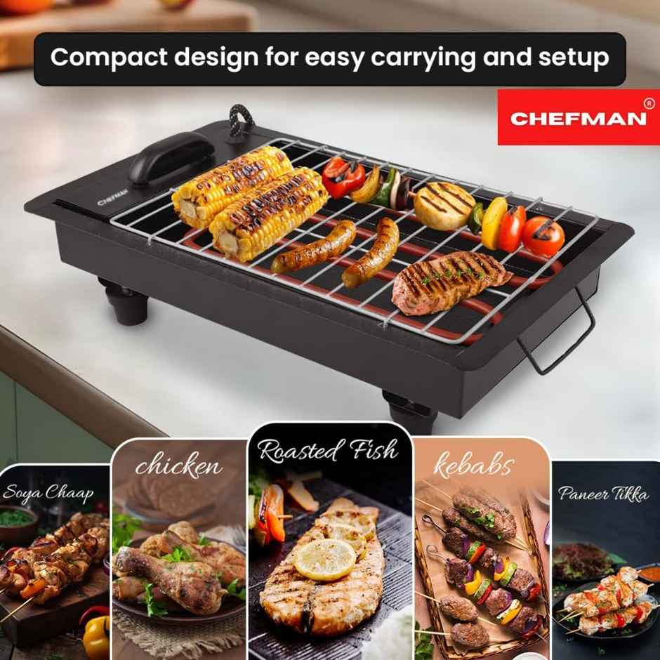 Chefman 2-in-1 Barbeque Grill | 2000W Electric & Charcoal Grill with 4 Skewers & 1 Grill