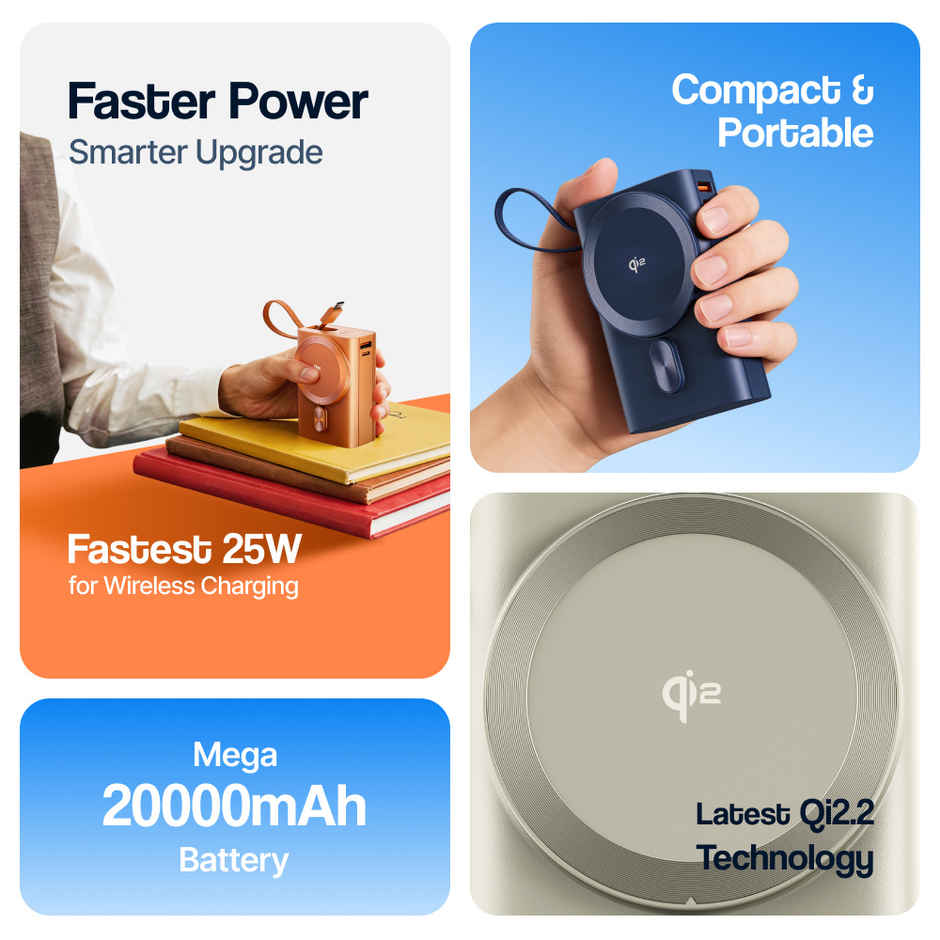 Ambrane 25W Qi2.2 Magsafe Wireless 20000mAh Powerbank | 35W Wired Charging | Fastest Orbit Titanium