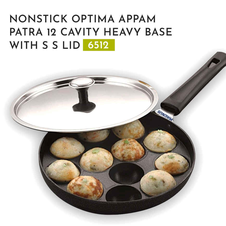 Magnus Appam Patra With Stainless Steel Lid | 12 Cavity Non-Stick Pan | Paniyarakkal With Lid