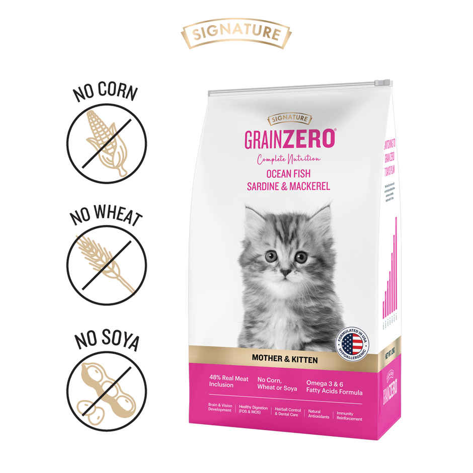 Signature Grain Zero Kitten Ocean Fish Dry Cat Food with Free Container 