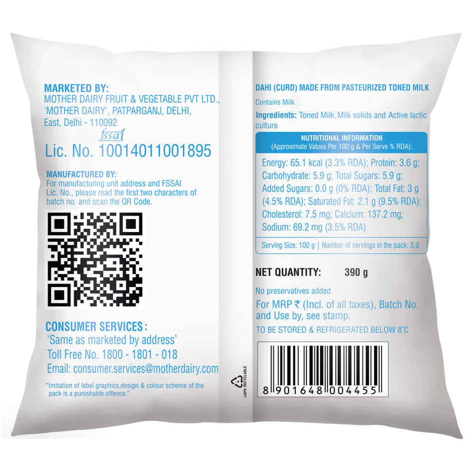 Mother Dairy Classic Curd Pouch