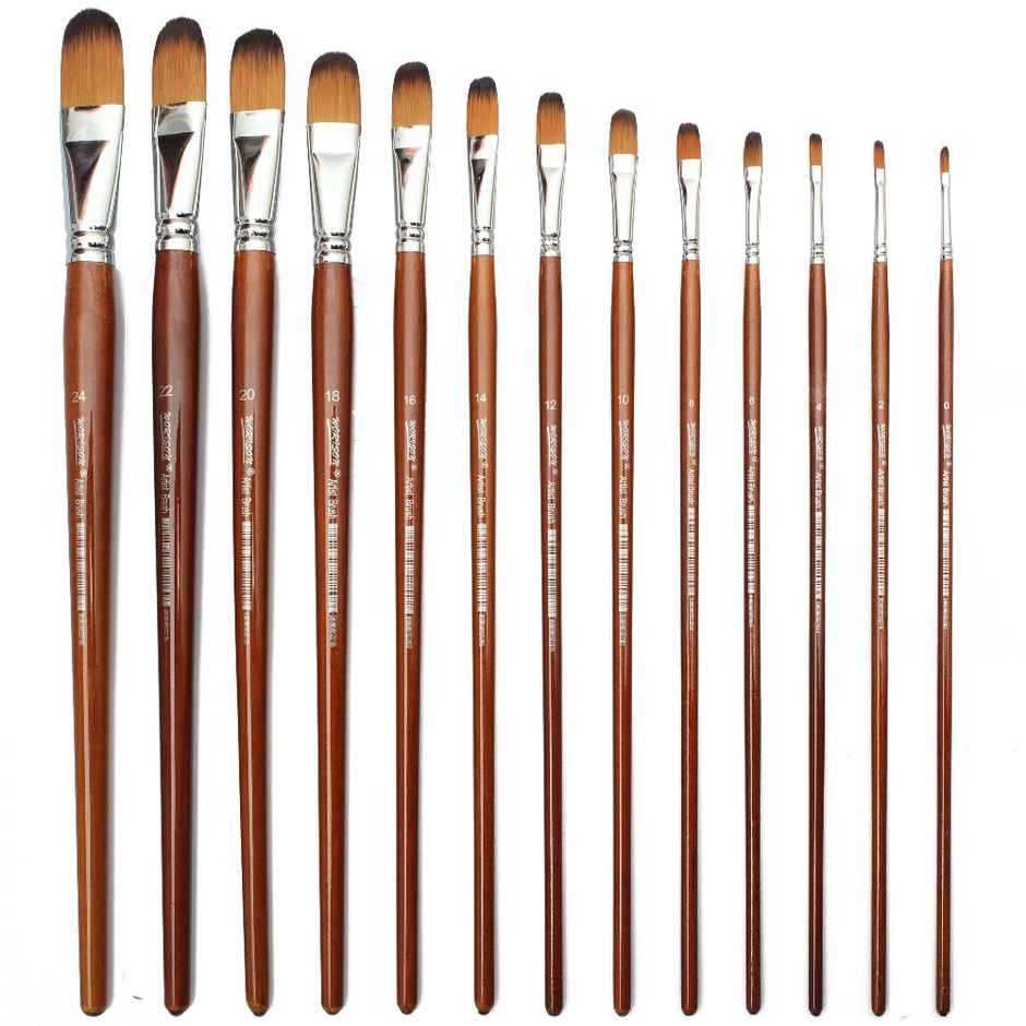 Chrome Long Handle Synthetic Filbert Tip Artist Paint Brushes - 13 Piece Set