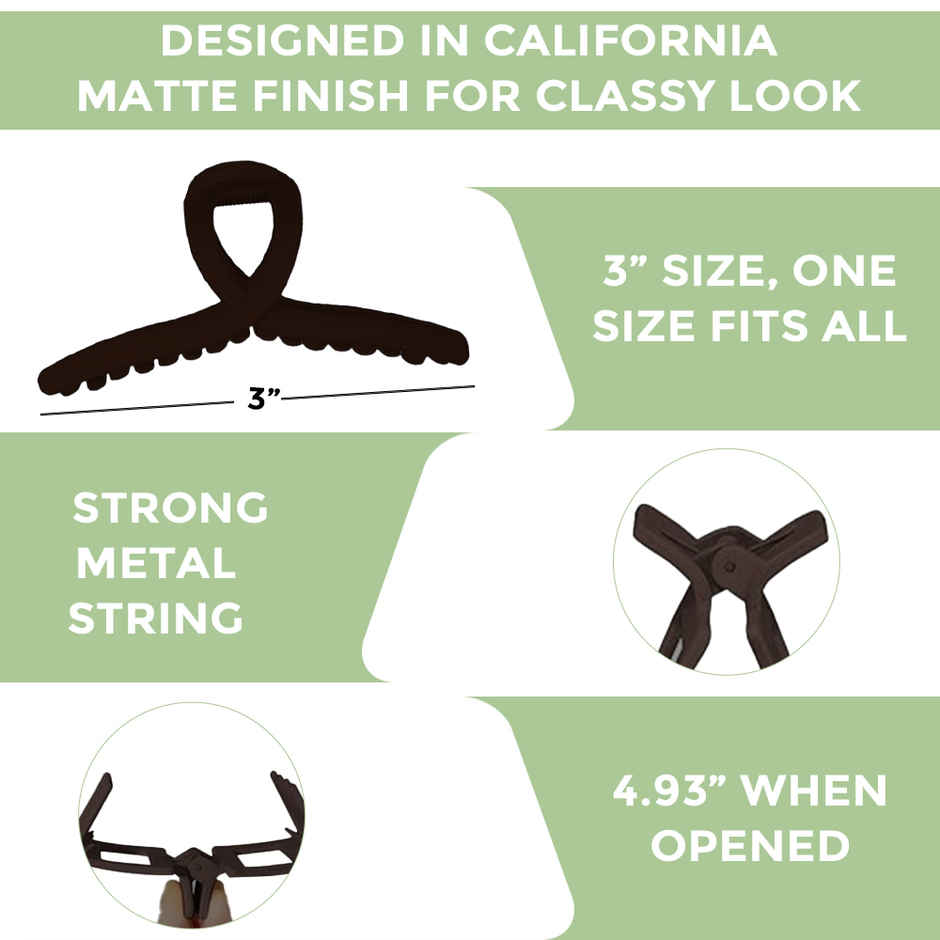 Prolume T-Shape Claw Clips Hair Accessories For Women/Girl (Black,Brown)