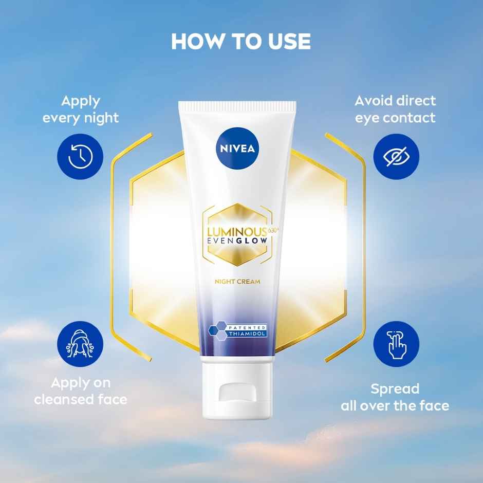 Nivea Luminous Even Glow Oil Control Serum| Thiamidol, Salicylic, Hyaluronic Acid| Reduces Dark Spot (40ml) & Nivea Luminous Even Glow Face Wash | Oil Free Formula, Aha, Aloe Vera, Guarana Extract | Deep Clean (100ml) & Nivea Luminous Even Glow Oil Control Day Cream Spf 50,Thiamidol |Uv Protection & Reduces Dark Spots (40ml) & Nivea Luminous Even Glow Night Cream |Thiamidol & Hyaluronic Acid |Moisturizes & Reduces Dark Spots (40ml) Combo