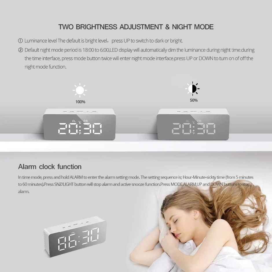Perpetual Digital LED Mirror Alarm Clock | Table Clock for Study Table Aesthetic Smart Clocks