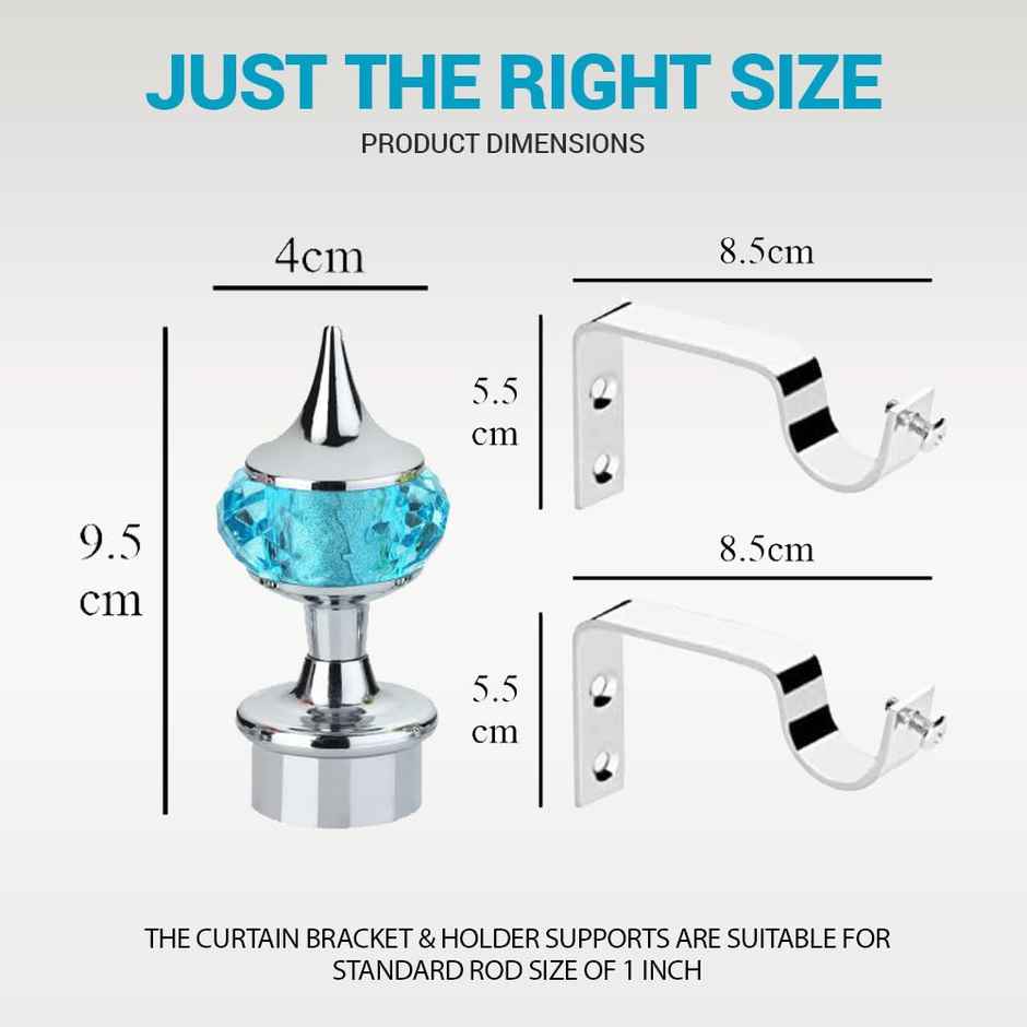 Gloxy Single Diamond Aluminium Curtain Bracket | 1 inch Support | 4 Pair, Silver mix Sky Blue