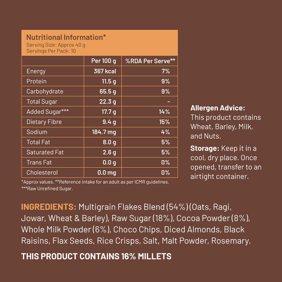 Mille Instant Chocolate Oats with millets | almonds and flax seeds