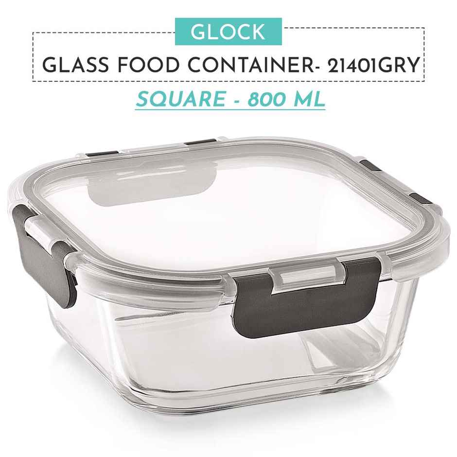 Magnus Glock 800 ml Square Grey Borosilicate Glass Container With Detachable Lock