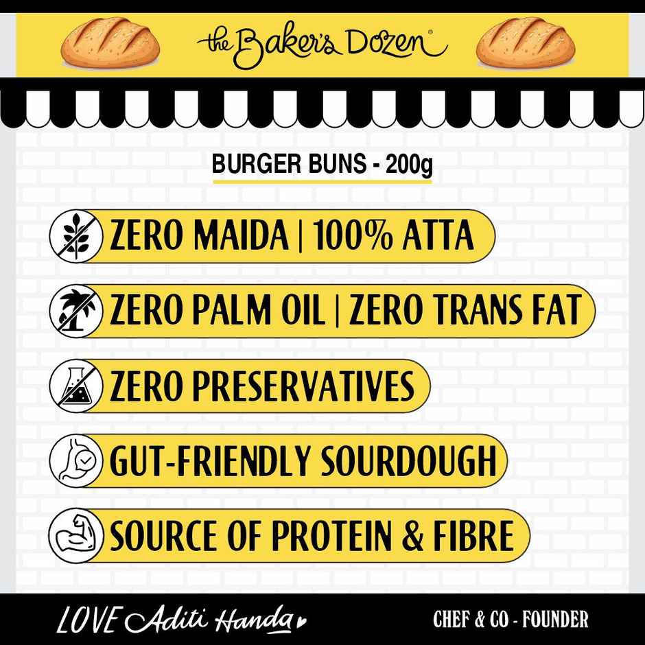The Baker'S Dozen 100% Whole Wheat Bread - No Palm Oil No Preservative (450g) & The Baker'S Dozen Zero Maida Burger Buns No Palm Oil No Preservative 100% Wholehwheat (4pc) Combo
