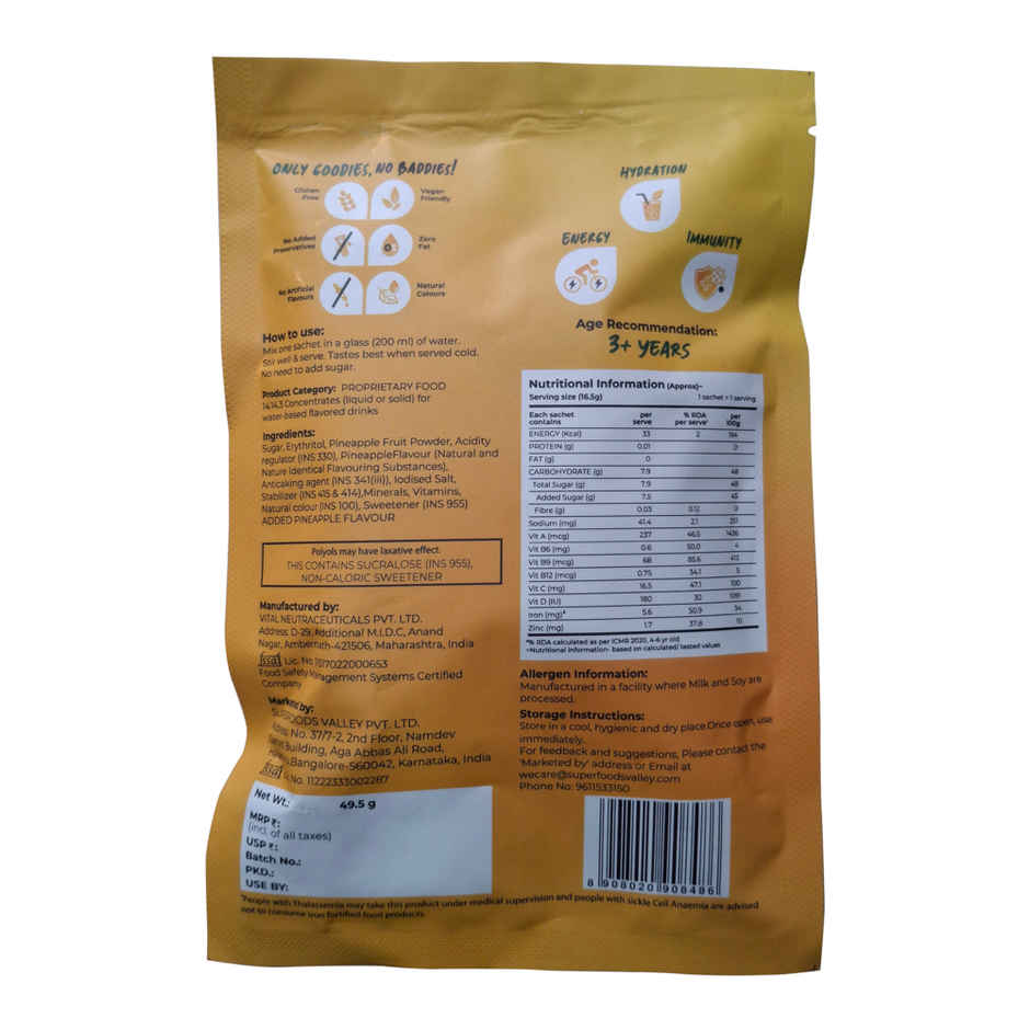 Good Monk Fruit Drink Mix | Natural Pineapple | 50% Less Sugar | 8 Vitamins & Minerals | 3 Sachets