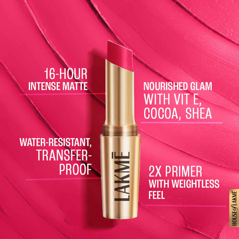 Lakme 9to5 Powerplay Priming Matte Lipstick, Lasts 16hrs, Pink Perfect