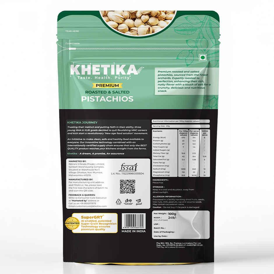 Khetika Premium Roasted & Salted Pistachio | Pista | Zero Preservatives