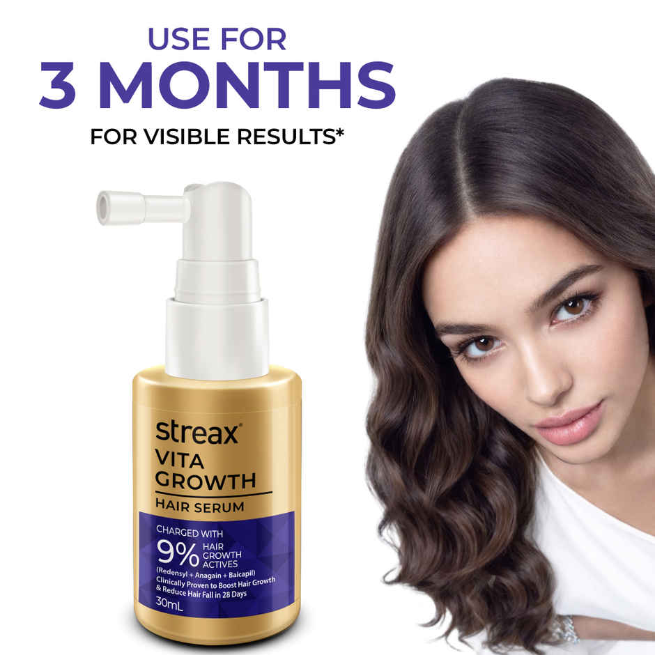 Streax Vitagrowth Hair Serum with 3% Redensyl, 4% Anagain, 3% Baicapil, Biotin & Caffeine
