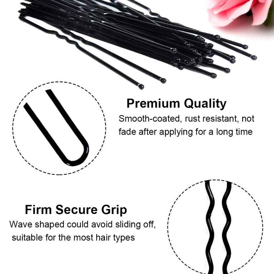 Bronson Professional U Shaped Hairpins Small With Storage Box Thick Black Ball Tip Metal | 100 Pcs