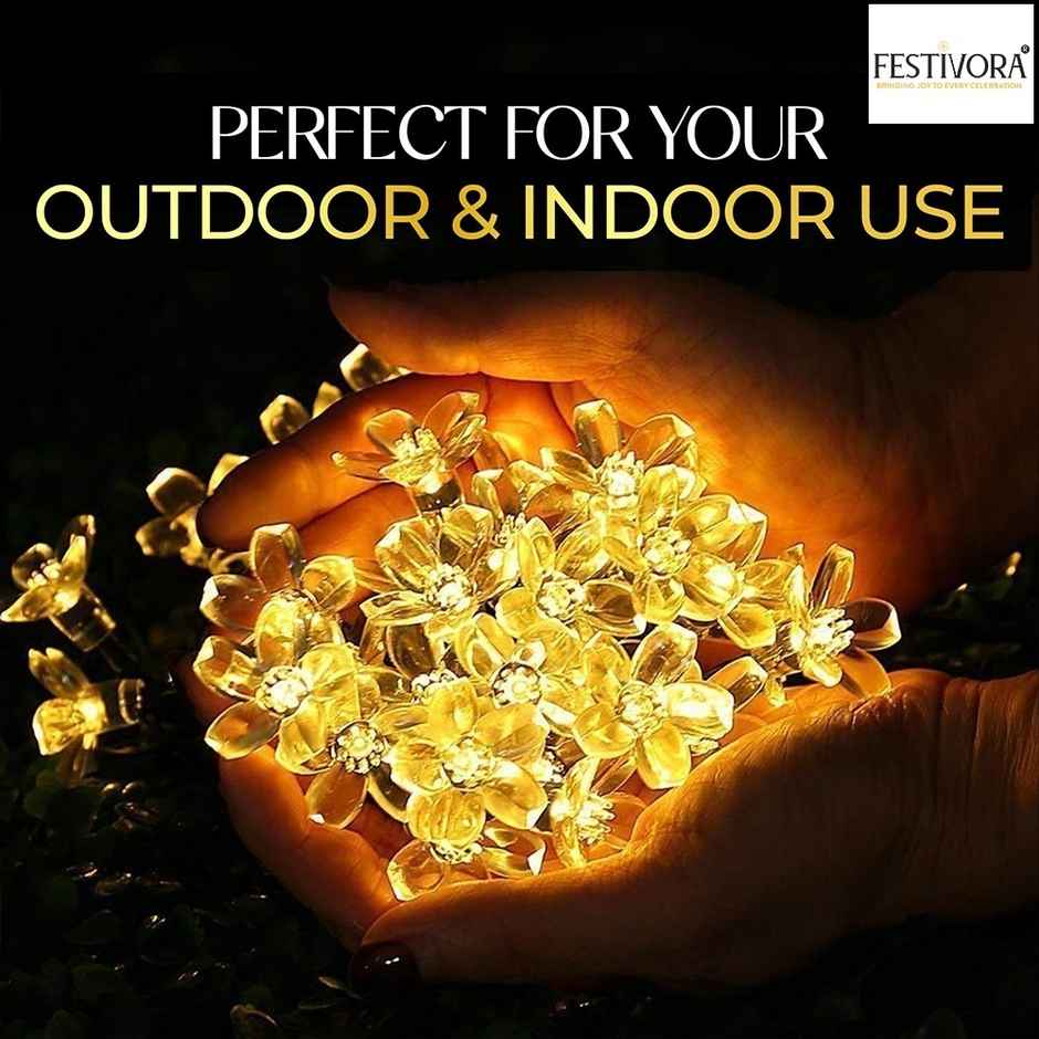 Festivora Silicon flower Warm White LED String lights | 14 LEDs | Festival & Room Decoration Combo