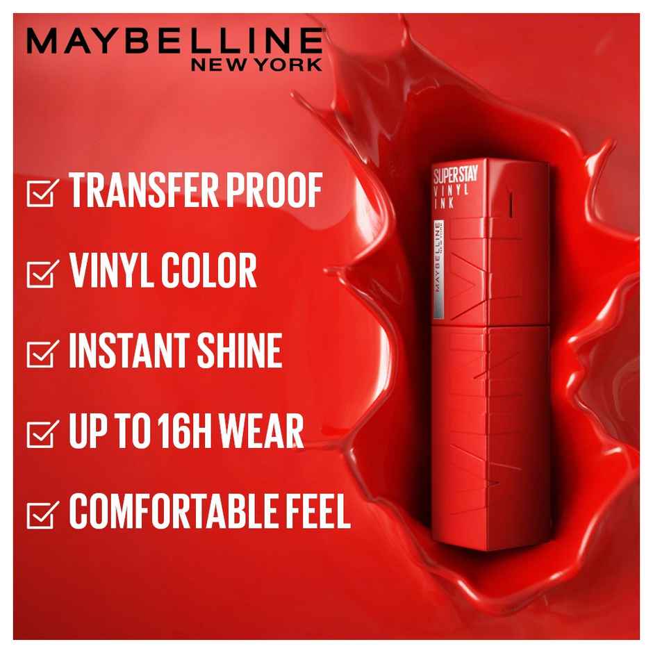 Maybelline Superstay Vinyl Ink Liquid Lipstick | Saucy | 16 HRs | Enriched With Vitamin E & Aloe