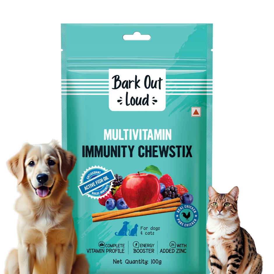 Bark Out Loud Mini Fishes Dog Treats - No Grain & Hypoallergenic Snack For Dogs (100g) & Bark Out Loud - Multivitamin Dog Treats, Fresh Chicken Immunity Chewstix With Omega & Zinc To Boost Health (100g) Combo