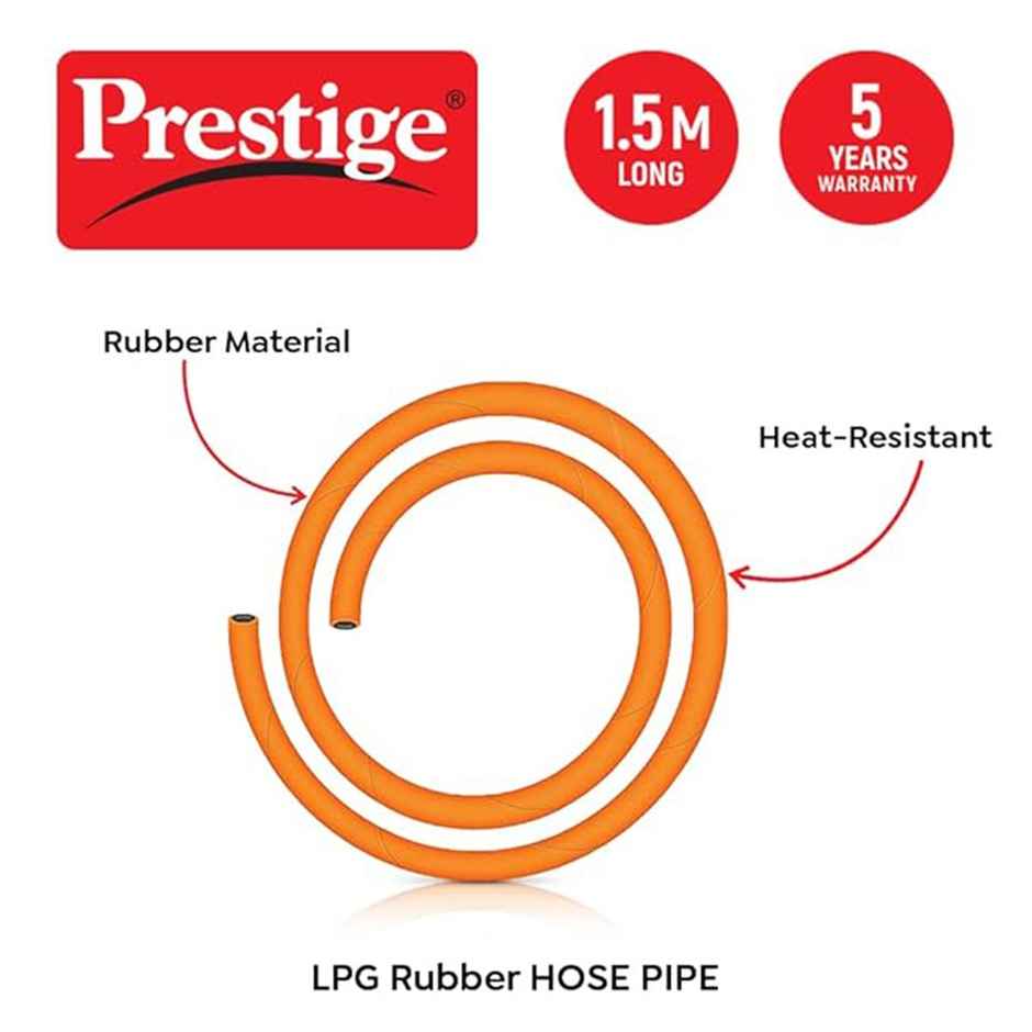 Prestige 1.5 m LPG Gas Hose Pipe | Steel Wire Reinforcement | Rubber | Orange