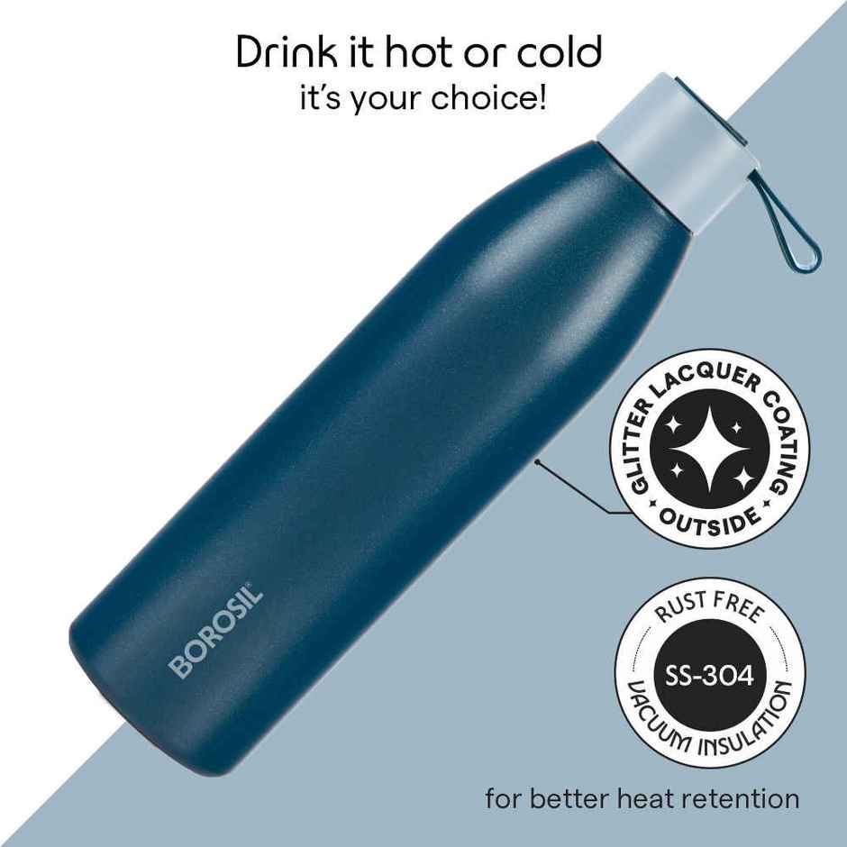 Borosil Duomate Double Wall Vacuum Insulated Stainless Steel Bottle | Blue | 750 ml