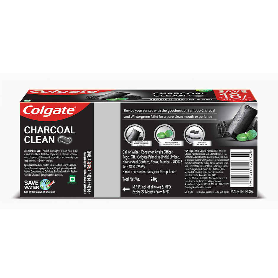 Colgate Charcoal Clean Black Gel Toothpaste Deep Clean with Bamboo Charcoal & Wintergreen Mint Combo 