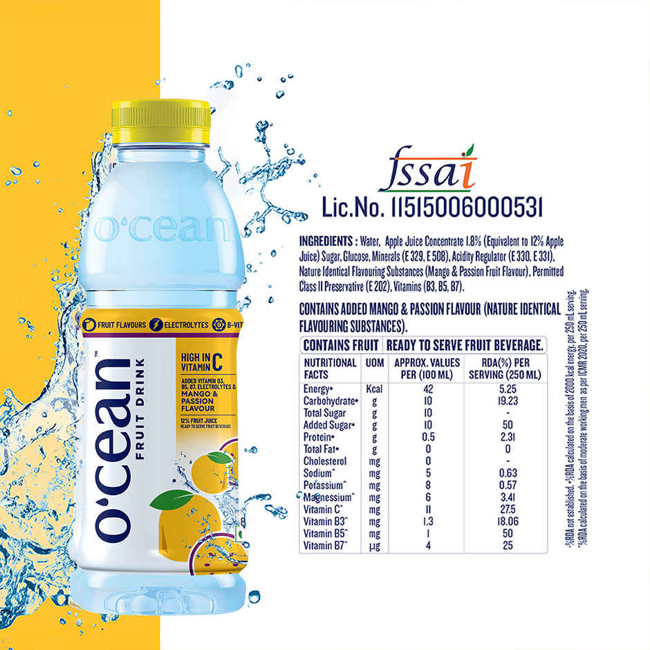 O'cean Beverages Mango and Passion Flavoured Water Bottle