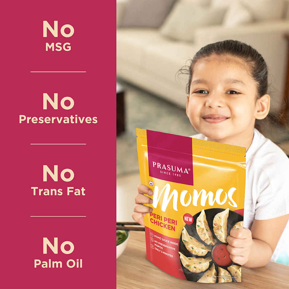 Prasuma Peri Peri Chicken Momos, 12 pcs | Tangy Chicken Filling | No Preservatives, MSG or Palm Oil