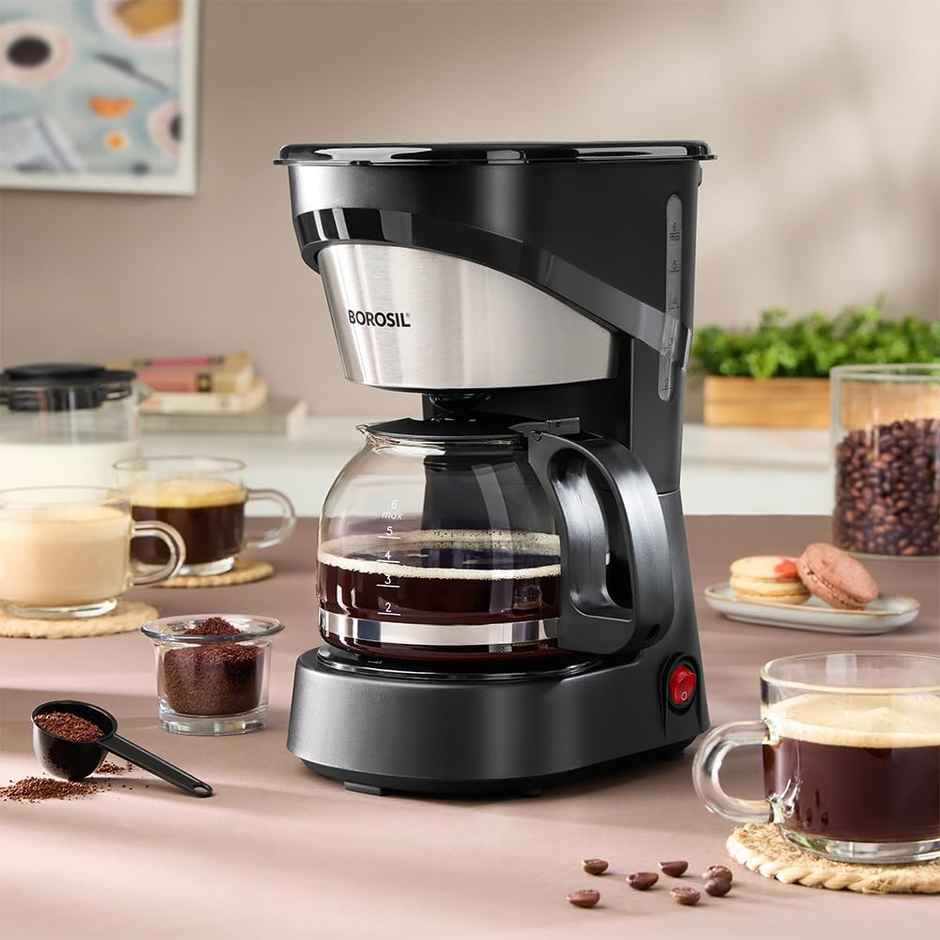 Borosil 550W Brew Pro Drip Coffee Machine Borosilicate Glass Carafe (600 ml),6 Cups Capacity,