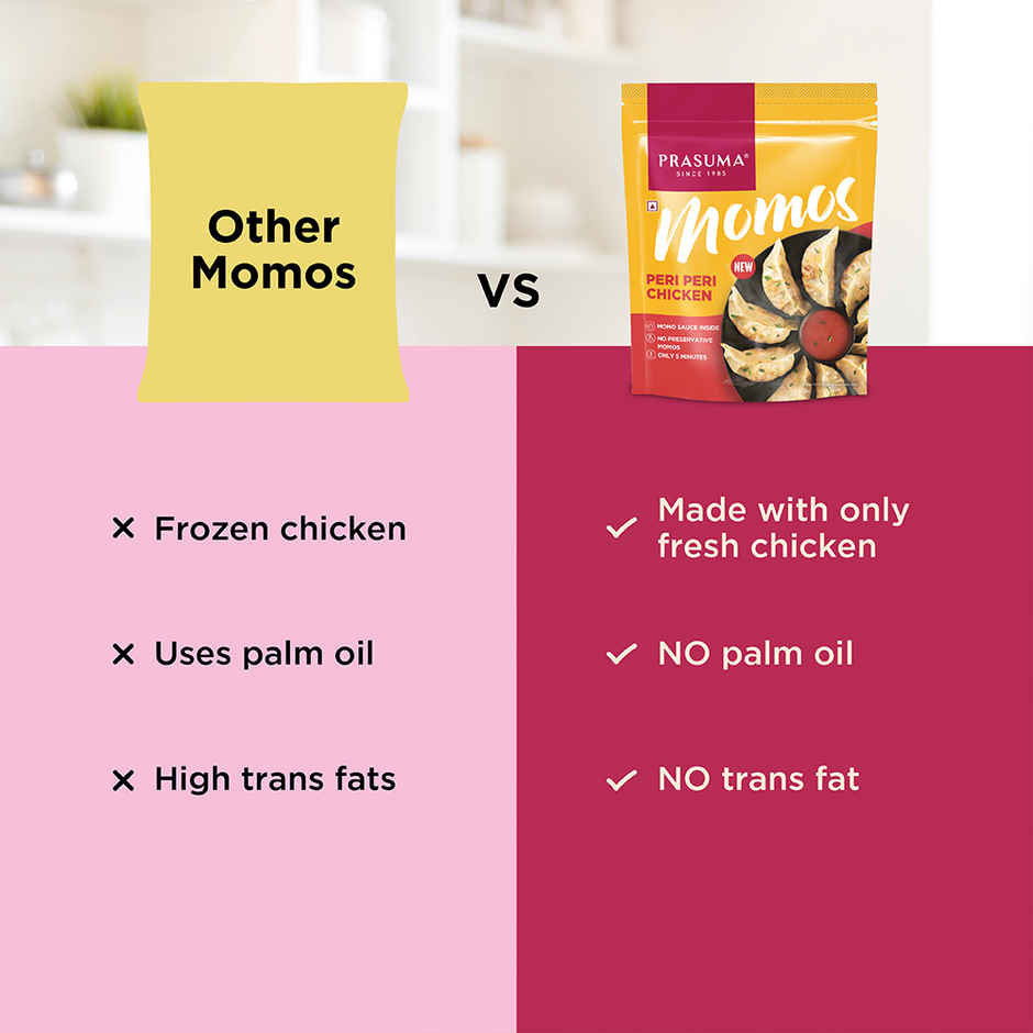 Prasuma Peri Peri Chicken Momos, 12 pcs | Tangy Chicken Filling | No Preservatives, MSG or Palm Oil