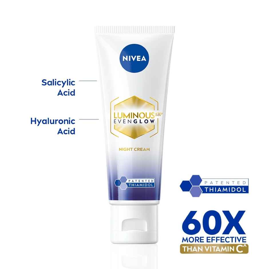 Nivea Luminous Even Glow Oil Control Serum| Thiamidol, Salicylic, Hyaluronic Acid| Reduces Dark Spot (40ml) & Nivea Luminous Even Glow Face Wash | Oil Free Formula, Aha, Aloe Vera, Guarana Extract | Deep Clean (100ml) & Nivea Luminous Even Glow Oil Control Day Cream Spf 50,Thiamidol |Uv Protection & Reduces Dark Spots (40ml) & Nivea Luminous Even Glow Night Cream |Thiamidol & Hyaluronic Acid |Moisturizes & Reduces Dark Spots (40ml) Combo