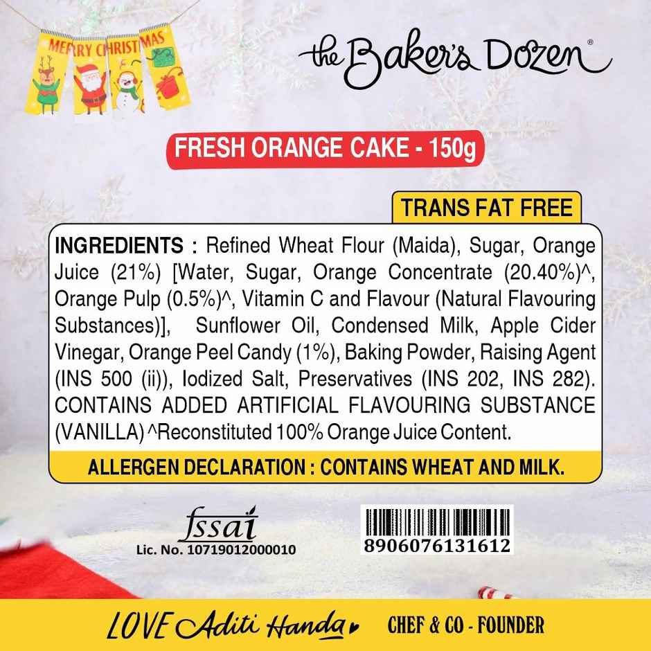 The Baker's Dozen Handmade Fresh Orange Cake |Eggless Cake | Tea Cake | Made with Fresh Orange Juice