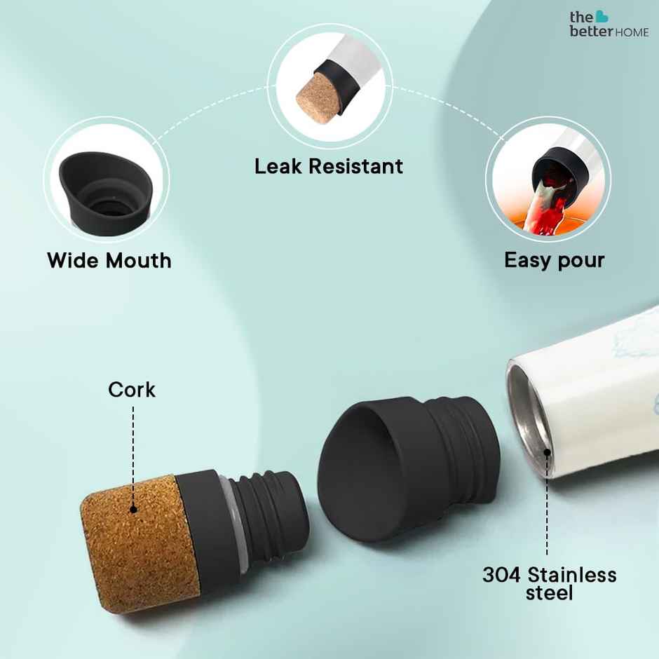The Better Home Insulated Stainless Steel Water Bottle With Cork Cap | 750Ml | Deep Sea Design