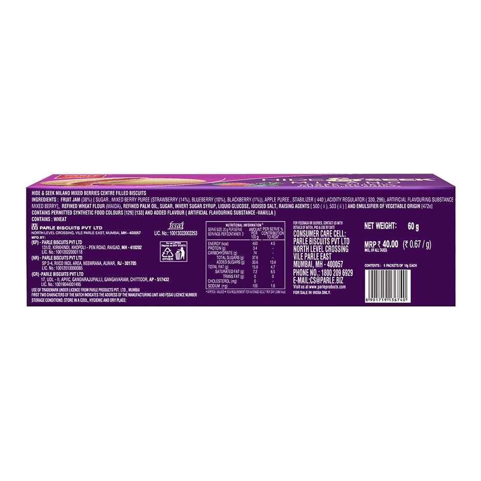 Parle Hide & Seek Milano Centre Filled Mixed Berry Cookies