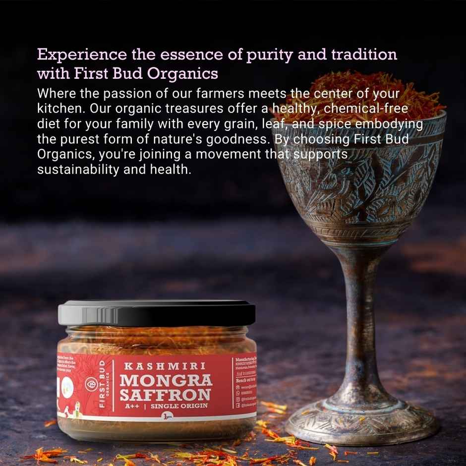 First Bud Organics Premium Kashmiri Mogra Saffron | Absolutely Pure Saffron | Handpicked | Grade A++