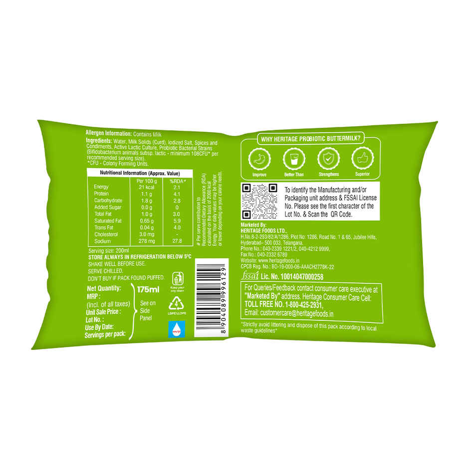 Heritage A one Probiotic Buttermilk