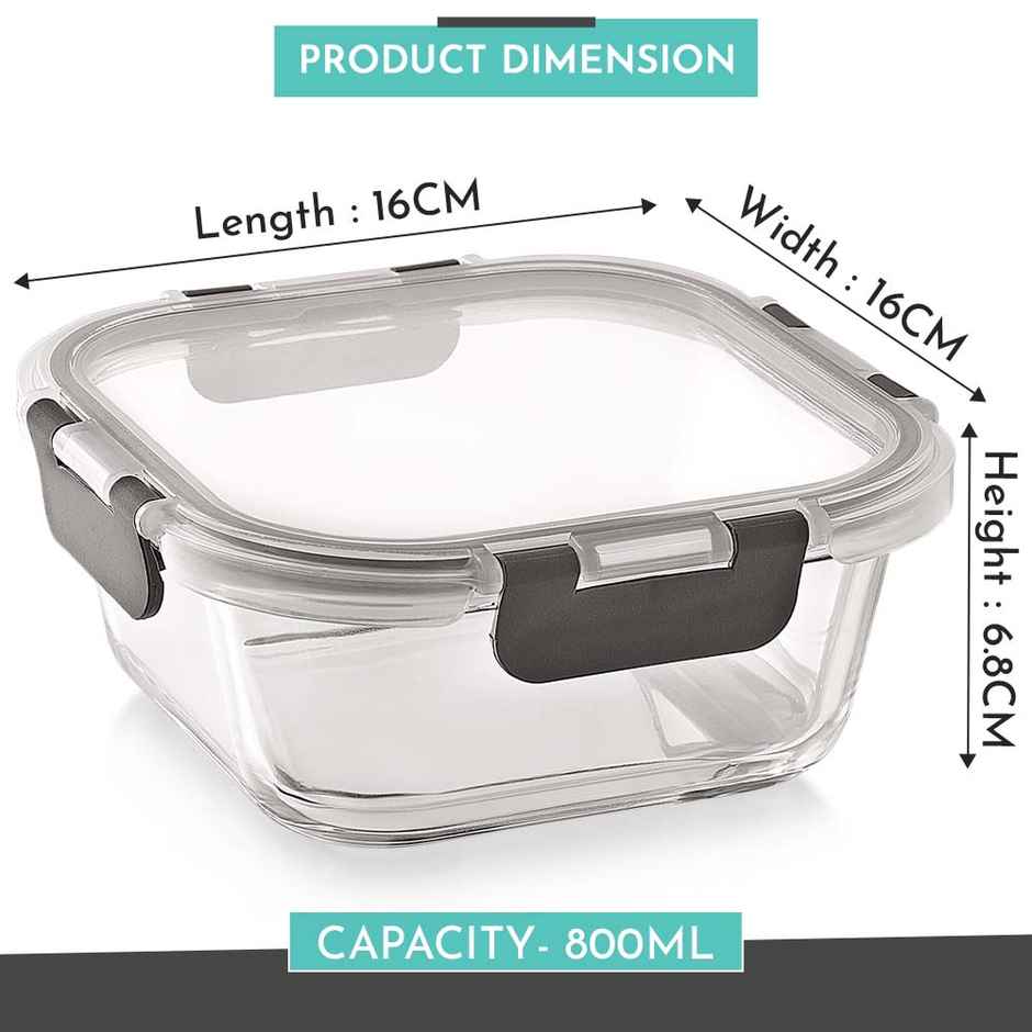 Magnus Glock 800 ml Square Grey Borosilicate Glass Container With Detachable Lock