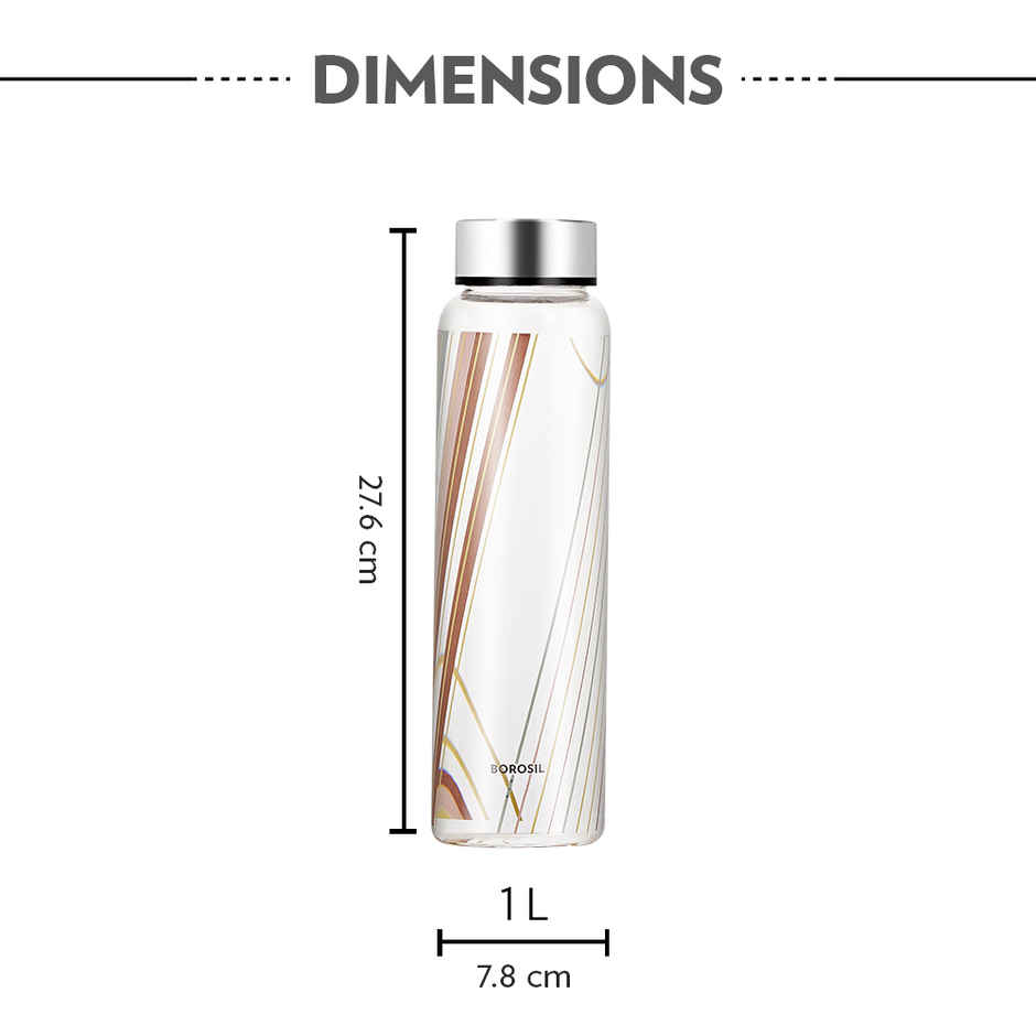 Borosil Prism Wide Mouth Bottle with Metal Lid Borosilicate Glass Dishwasher Safe