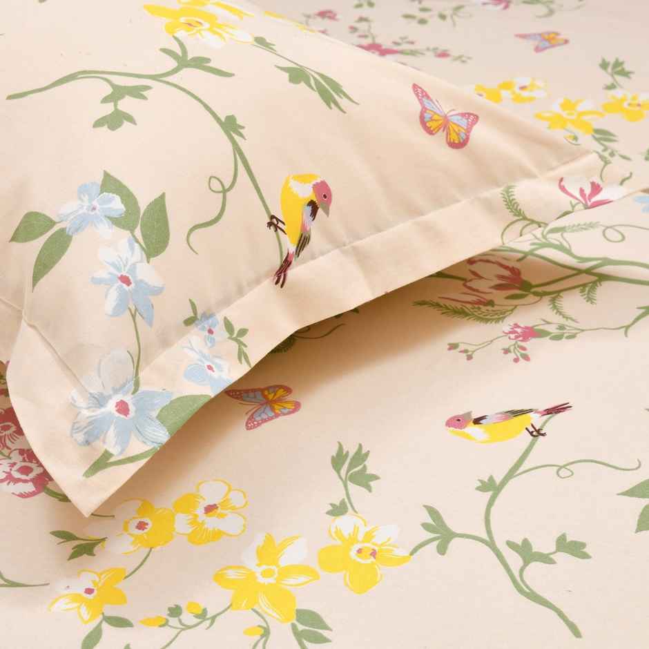 Haus & Kinder Peach Floral Single Bedsheet - 100% Cotton (145x225cm)