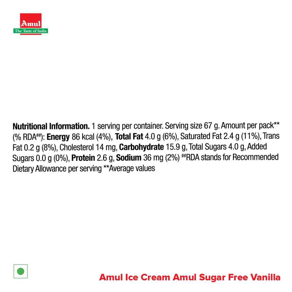 Amul Sugar Free Vanilla Ice Cream Cup