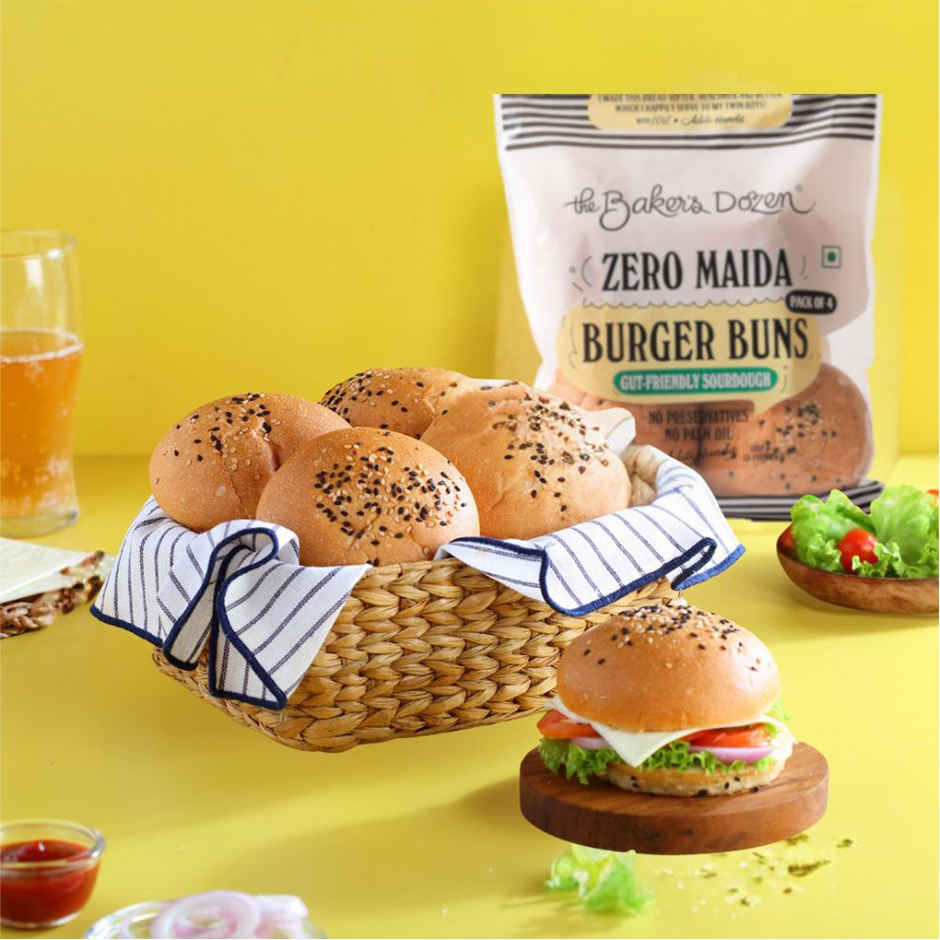 The Baker's Dozen Zero Maida Burger Buns | Whole wheat | Atta Bun | Gut Friendly Sourdough bread