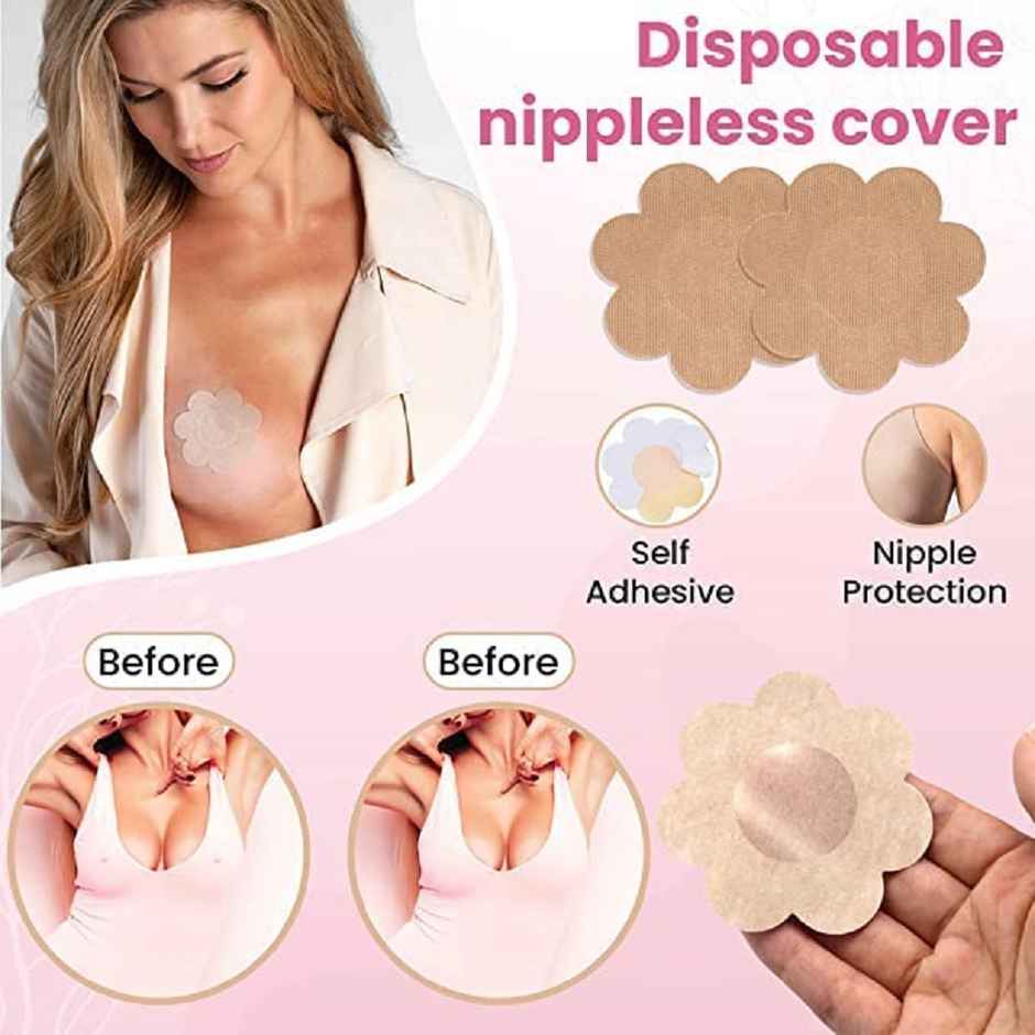 Bronson Professional Breast Roll Tape With 10 Nipple Covers - Cotton, Free Size, Skin Colour