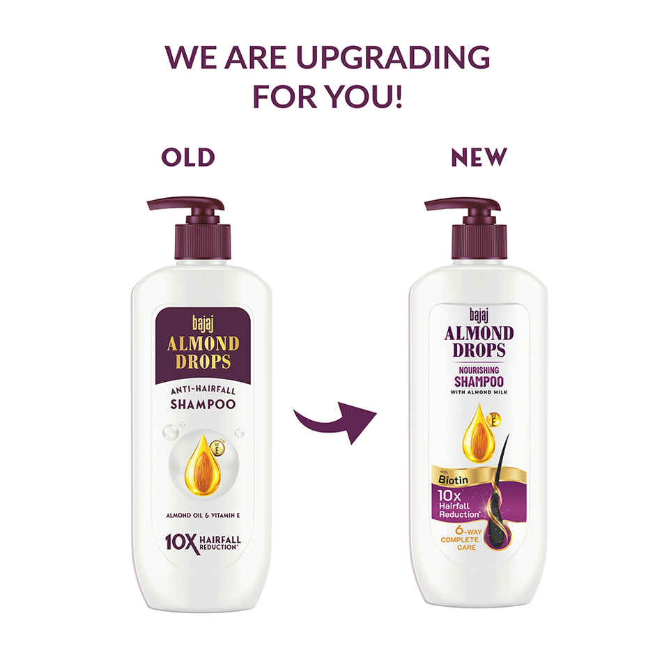 Bajaj Almond Drops Nourishing Shampoo | Almond Milk & Biotin | 10 x Hairfall Reduction