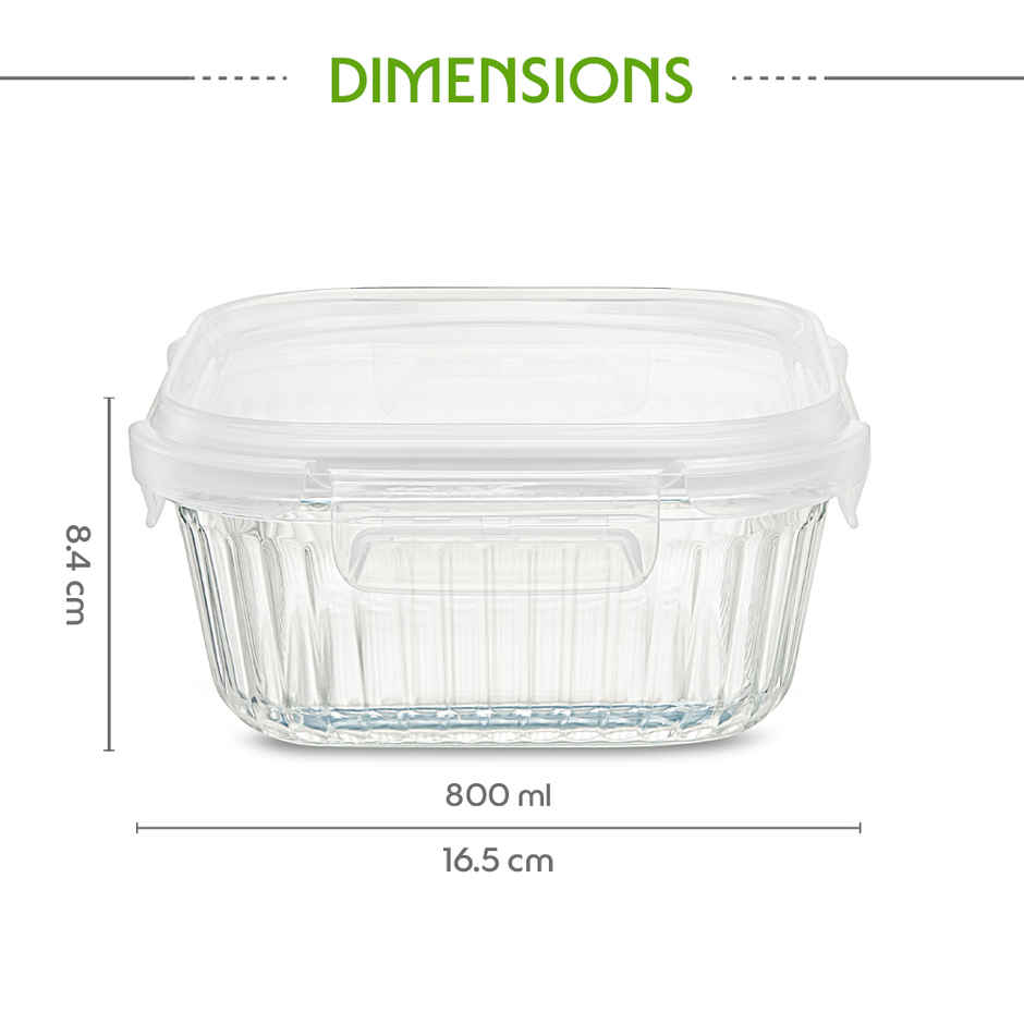 Borosil Fluted Klip N Store Square Food Storage Container Borosilicate Glass Microwave Safe