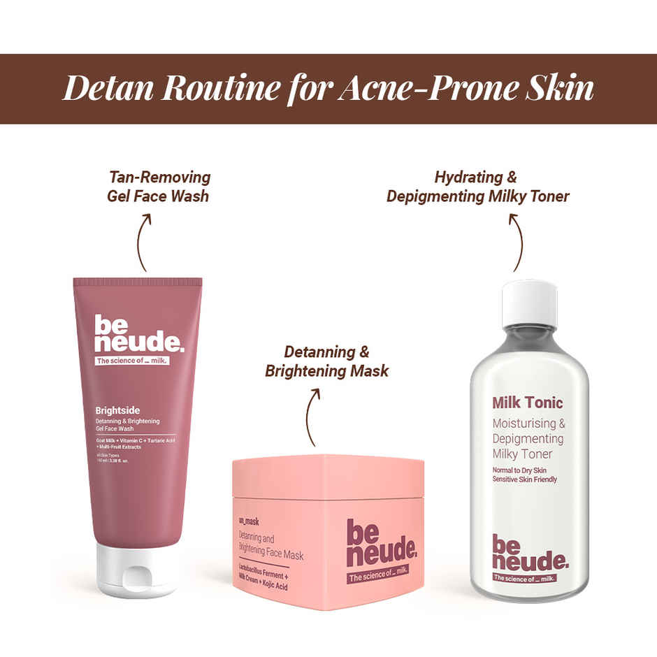 Be Neude Instant Detanning + Hydrating + Brightening Face Mask, Dry Skin Friendly | Unmask