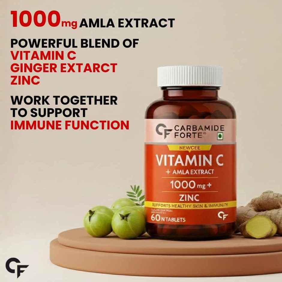 Carbamide Forte Natural Vitamin C Tablet Amla Extract With Zinc For Immunity & Skincare 60 tab