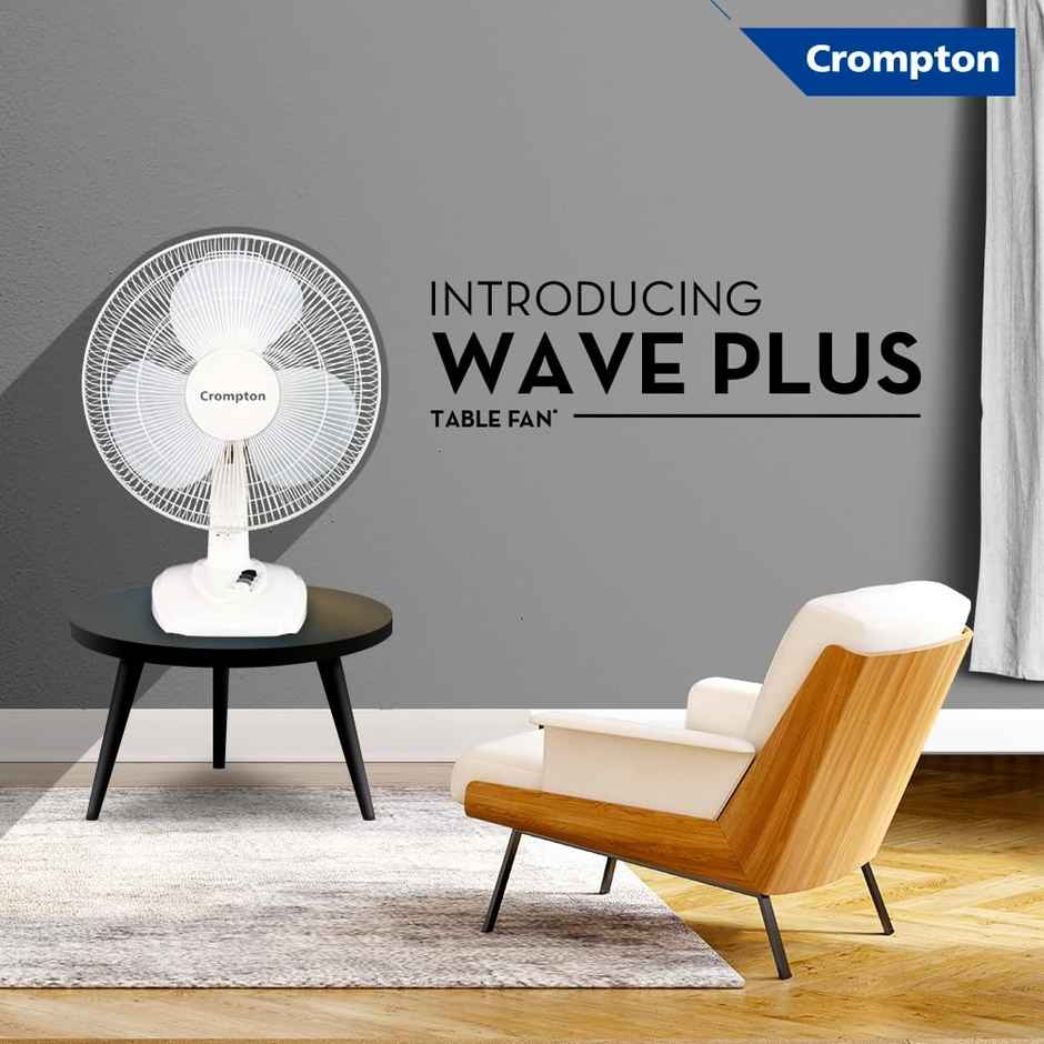 Crompton High Flo Waveplus Table Fan, 400mm, Kd White