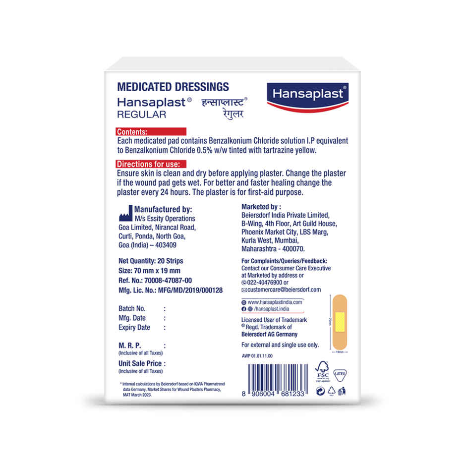Hansaplast Regular Antiseptic Bandage Pack Of 20 Combo