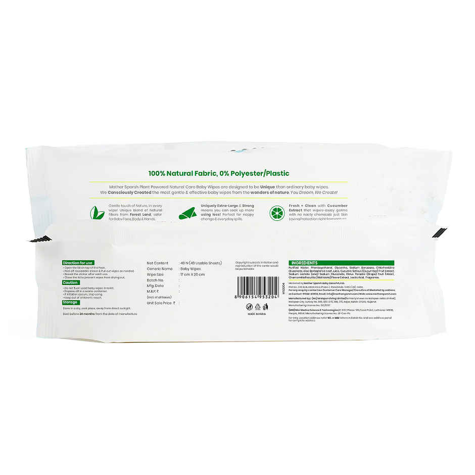 Mother Sparsh Plant Powered Natural Care Baby Wipes with Cucumber Extract